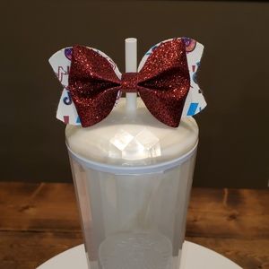 Red Glitter and White TikTok Bow Straw Topper